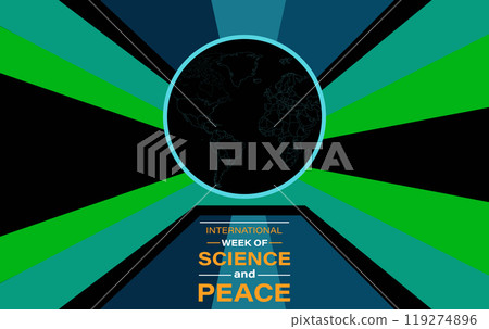 International Week of Science and Peace, featuring symbols of science, peace, and global collaboration. International Week of Science and Peace, featuring symbols of science, peace, and global collaboration. 119274896