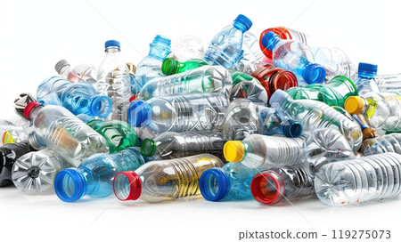 Plastic trash bottles pile isolated on white background Plastic trash bottles pile isolated on white background 119275073