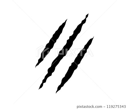 Claws scratches, animal monster mark design element, tattoo and decor for halloween. Black vector silhouette. Claws scratches, animal monster mark design element, tattoo and decor for halloween. Black vector silhouette. 119275343