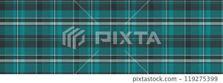 Aged tartan texture plaid, symmetry textile seamless pattern. Inspiration background check vector fabric in dark slate gray and cyan colors. 119275399