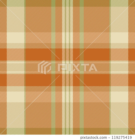 Stripe fabric background check, trousers texture tartan textile. Picture pattern vector plaid seamless in orange and amber colors. Stripe fabric background check, trousers texture tartan textile. Picture pattern vector plaid seamless in orange and amber colors. 119275419