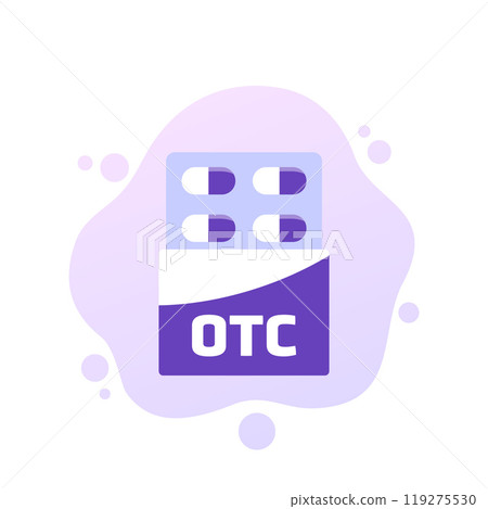 OTC drugs or medications vector icon with pills 119275530