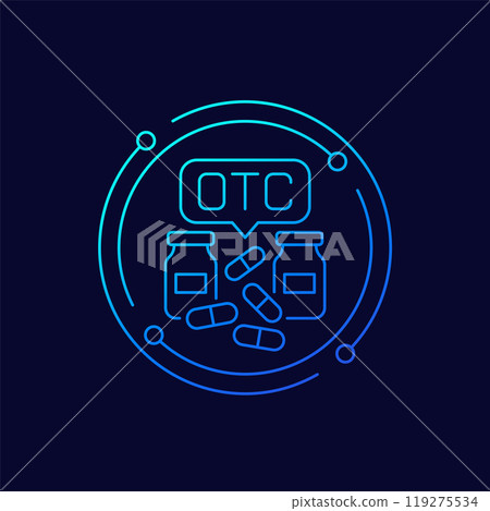 OTC drugs icon with pills, linear design 119275534