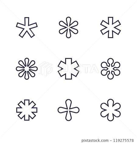 asterisks set, line vector icons 119275578