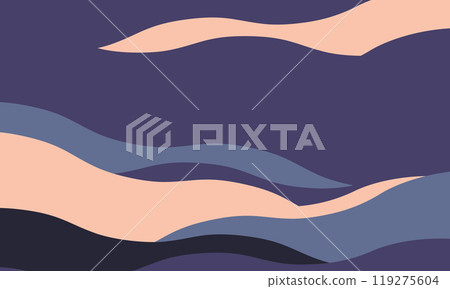 Minimalist abstract background with wavy, rippled stripes and sparse curves. Flowing, textured lines in trendy colors create a graphic look, perfect for posters, prints, or a modern, minimal design. 119275604