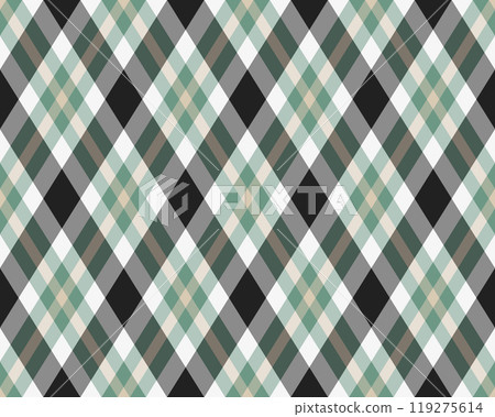 Argyle pattern of geometric rhombus. Harlequin check wallpaper design. Classic diamond shaped textile material for web background, print fabric clothing, sweater, wrapping paper, gift card, invitation 119275614