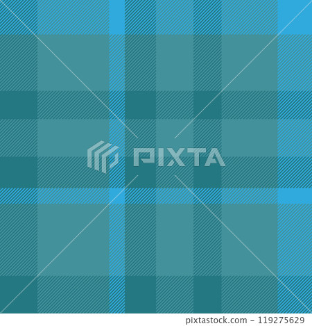 Veil fabric tartan textile, summer seamless check texture. Sparse pattern vector plaid background in cyan color. 119275629
