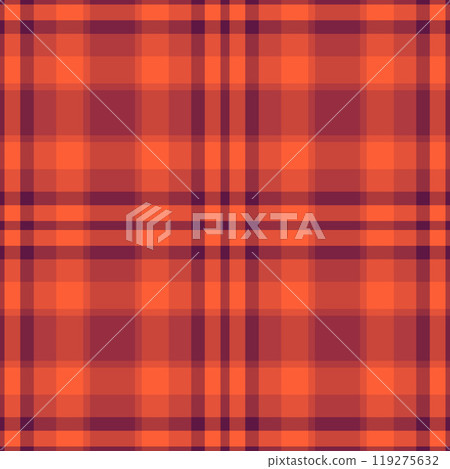 Aged plaid seamless texture, upscale fabric tartan background. Herringbone textile check pattern vector in red and pink colors. 119275632