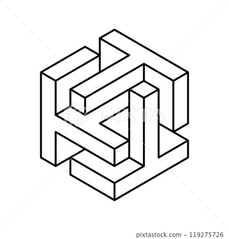 Cube logo, geometric vector design. Monochrome box logotype company, trendy techno emblem in isometric line style. 119275726