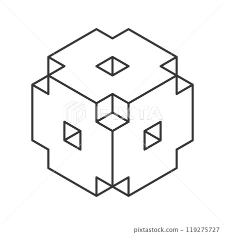 Cube logo, geometric vector design. Monochrome box logotype company, trendy techno emblem in isometric line style. Cube logo, geometric vector design. Monochrome box logotype company, trendy techno emblem in isometric line style. 119275727