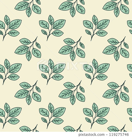 Hand drawn floral pattern vector design. Simple ornament with plant and leaf. Hand drawn floral pattern vector design. Simple ornament with plant and leaf. 119275746