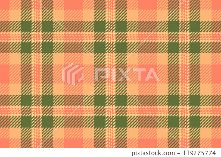 Bandanna check tartan seamless, seasonal plaid fabric textile. Punk texture pattern vector background in red and orange colors. 119275774