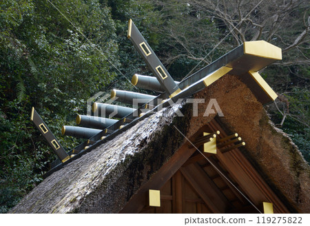 Hyuga Daijingu Shrine, roof decoration of the outer shrine, Hinooka, Yamashina Ward, Kyoto City 119275822