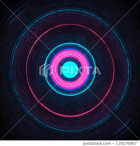 Neon Glow: Concentric Circles on Grooved Texture with Retro-Futuristic Vibe 119276067