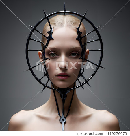 Avant-Garde Black Halo Headpiece on Ethereal Blonde Model 119276073