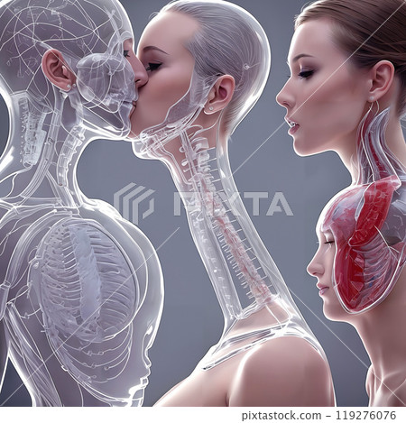 Translucent Anatomical Figures in a Poetic Kiss Illustration. 119276076