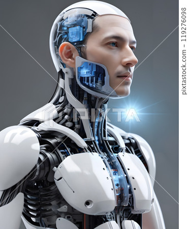 Contemplative Android Reveals Complex Inner Workings in Futuristic Digital Artwork. 119276098