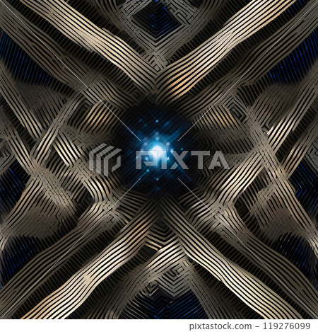 Luminous Core: Symmetrical Geometric Abyss With Central Radiating Blue Light. 119276099