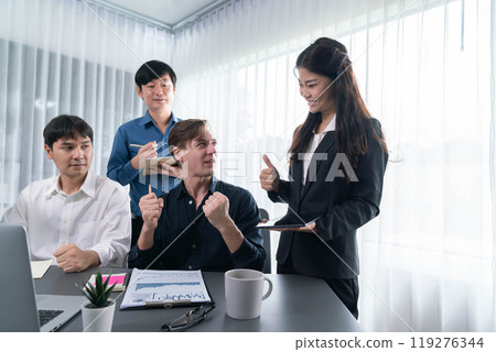 Excited and happy office worker employee celebrate. Prudent Excited and happy office worker employee celebrate. Prudent 119276344