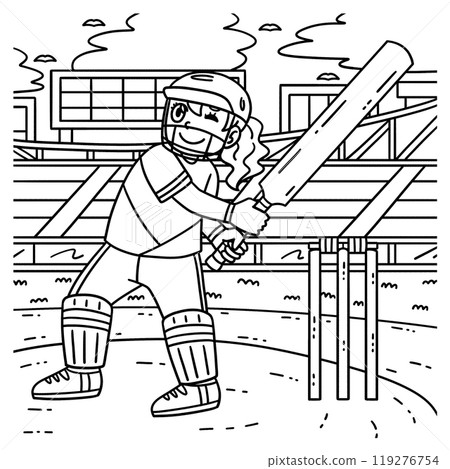 Cricket Batswoman Ready to Strike Coloring Page Cricket Batswoman Ready to Strike Coloring Page 119276754