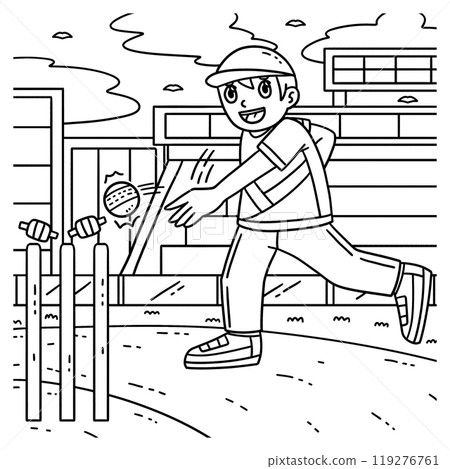 Cricket Fielder Hitting the Bails Coloring Page Cricket Fielder Hitting the Bails Coloring Page 119276761