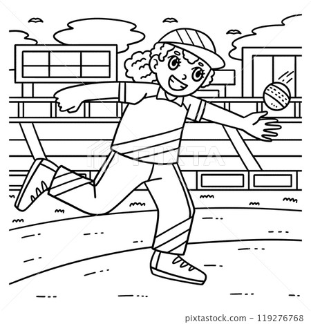 Cricket Female Fielder Catching the Ball Coloring Cricket Female Fielder Catching the Ball Coloring 119276768