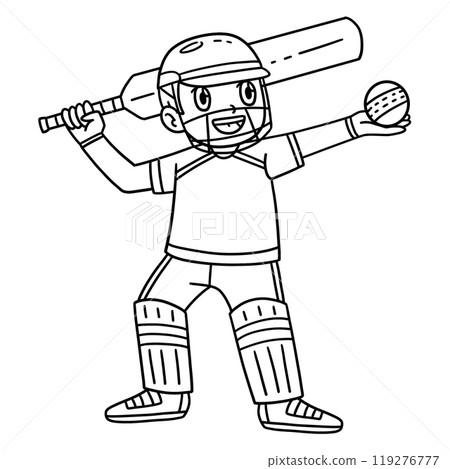 Cricket Player with Ball and Bat Isolated Coloring Cricket Player with Ball and Bat Isolated Coloring 119276777