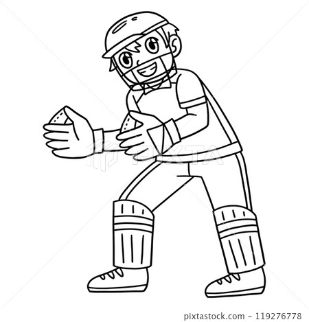 Cricket Wicket Keeper Catching Isolated Coloring Cricket Wicket Keeper Catching Isolated Coloring 119276778