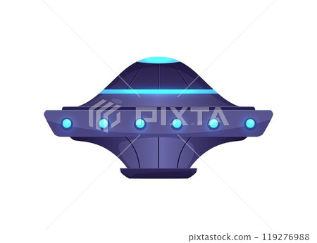 Vector illustration a UFO space saucer with a bright blue glow on a white background 119276988