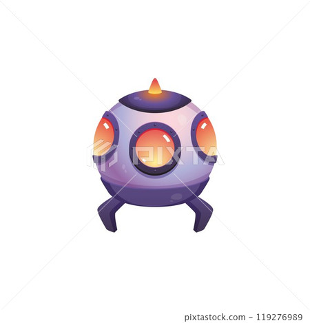 Vector graphics depicting a round spaceship with portholes along the contour and a light antenna 119276989