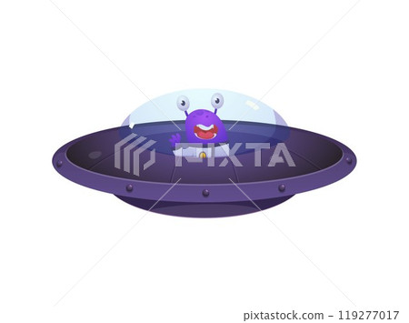 Unidentified flying object UFO vector icon, alien spaceship saucer shape, Martian greets, fantasy cosmic cute character 119277017