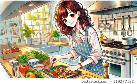一個女人享受烹飪 一個女人享受烹飪 119277188