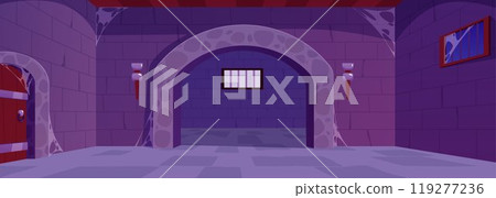 Old dungeon in the cobwebs. Game background. 119277236