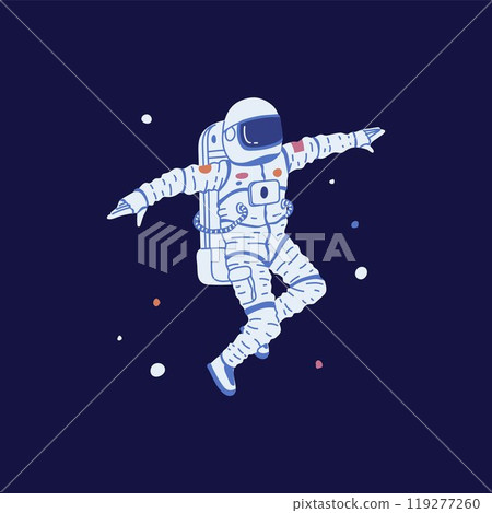 Astronaut in a spacesuit, helmet floating in space. 119277260