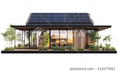 Modern home example with sustainable solar panels 119277891