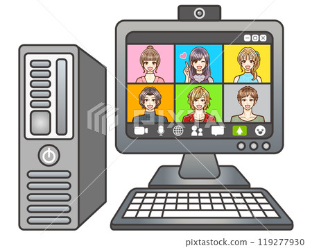 Illustration material 2 of adult men and women in casual clothes holding a web conference on a computer Illustration material 2 of adult men and women in casual clothes holding a web conference on a computer 119277930