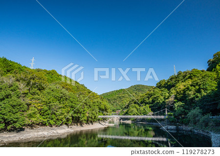 Amagase Bridge, a suspension bridge over the Uji River, Uji City, Kyoto Prefecture Amagase Bridge, a suspension bridge over the Uji River, Uji City, Kyoto Prefecture 119278273