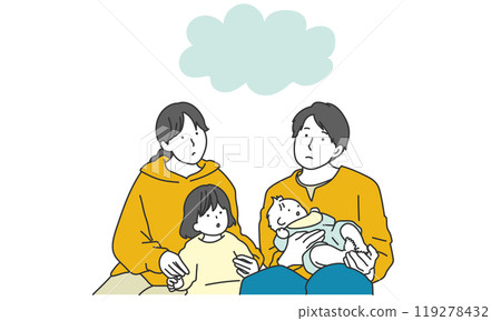 A simple illustration of a family of a thinking couple and their children 119278432
