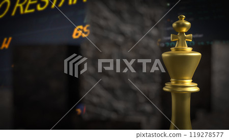 The gold king chess on cube stone for Business or abstract concept 3d rendering. The gold king chess on cube stone for Business or abstract concept 3d rendering. 119278577