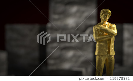 The gold business man stand on cube stone on black background 3d rendering. The gold business man stand on cube stone on black background 3d rendering. 119278581