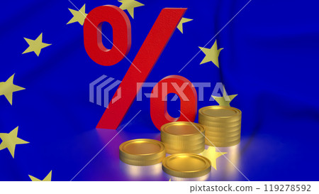 The percent and coins on euro flag Background 3d rendering. 119278592