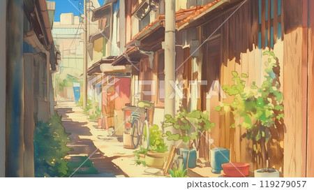 Showa retro back alleys and old bicycles 119279057