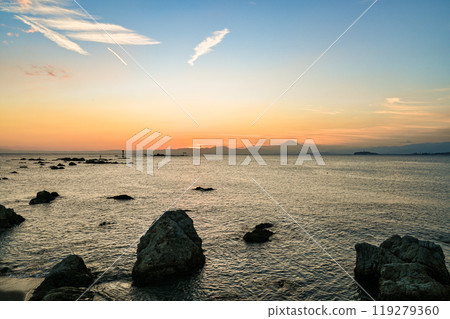 Sunset from Morito Beach in Hayama, Kanagawa Prefecture Sunset from Morito Beach in Hayama, Kanagawa Prefecture 119279360
