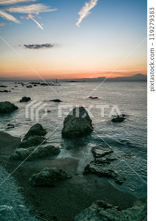Sunset from Morito Beach in Hayama, Kanagawa Prefecture 119279383