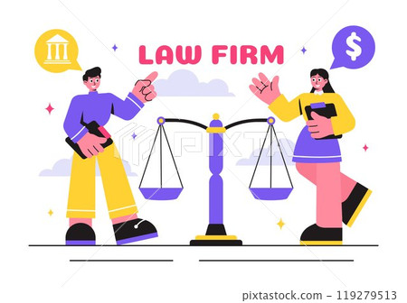 Law Firm Services Vector Illustration featuring of Justice, Legal Advice, Court Judgement, and Lawyer Consultation in a Flat Style Cartoon Background 119279513