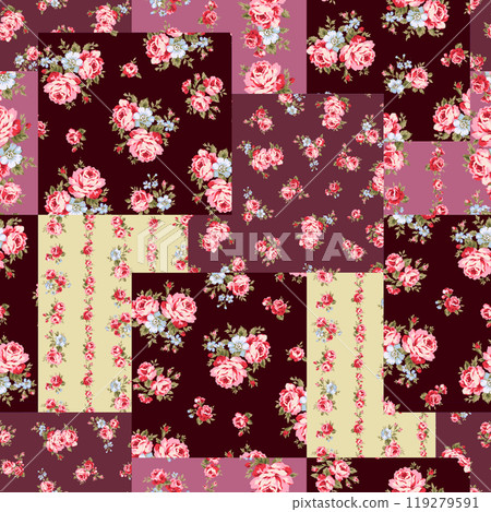 Retro and cute rose patchwork pattern 119279591