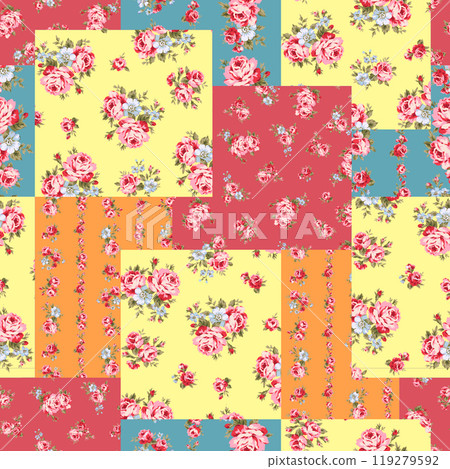 Retro and cute rose patchwork pattern 119279592