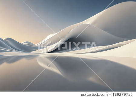 白色光滑地面與抽象的扭曲建築有天空背景 119279735
