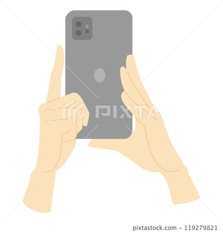 操作智慧型手機相機的手的插圖素材，彩色線條類型 3 119279821