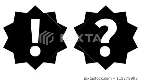 驚訝的標記和哈特納標記圖標黑色 驚訝的標記和哈特納標記圖標黑色 119279998